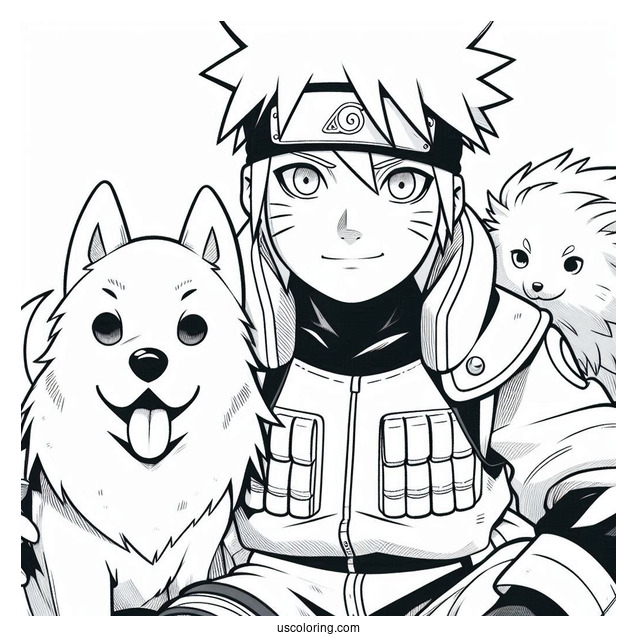 Hatake Kakashi Coloring Page With Pakun And His Dog Pack