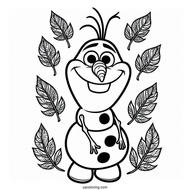 Olaf With Leaves Around His Head To Color