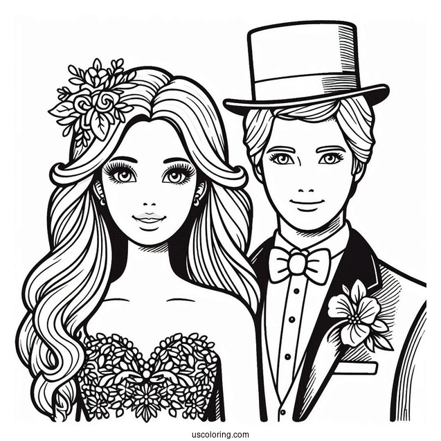 Barbie And Ken Coloring Page For Kids