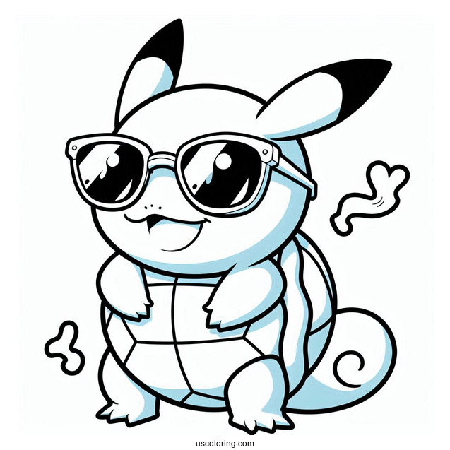 Squirtle Coloring Page With Pikachu Wearing Sunglasses