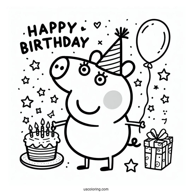 Peppa Pig Happy Birthday Coloring Sheet For Kids