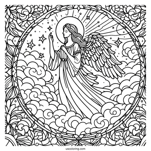 Beautiful Angel In The Sky Stained Glass Coloring Page