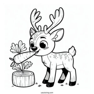 Coloring Picture Of Sven The Reindeer Eating a Carrot