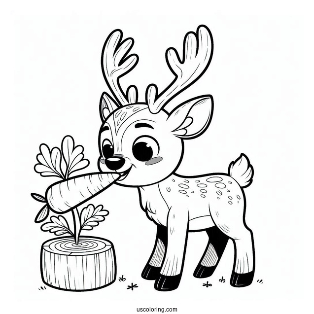 Coloring Picture Of Sven The Reindeer Eating a Carrot
