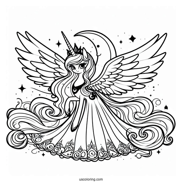 Beautiful Princess Luna Coloring Page With Wings Spread