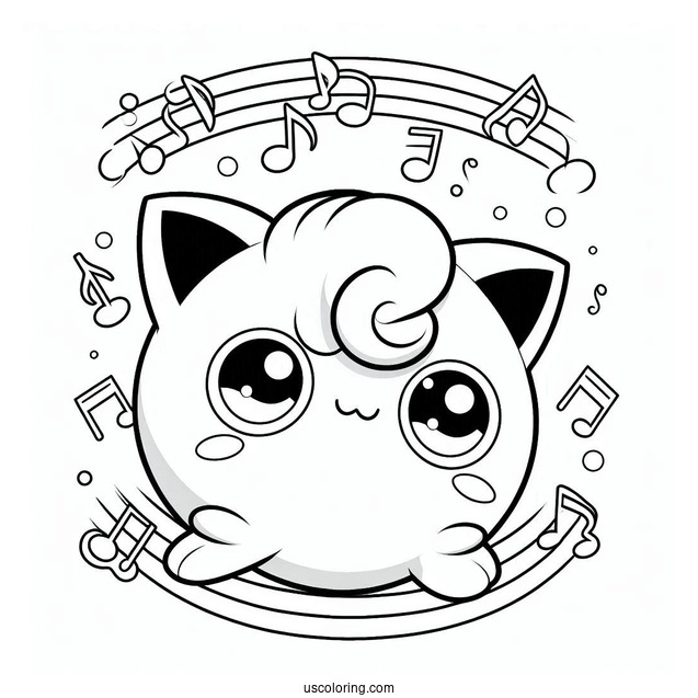 Jigglypuff With Music Notes To Color
