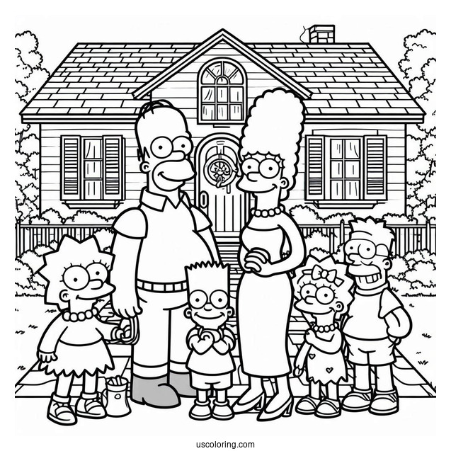 Coloring Page Of Simpsons Family In Front Of House