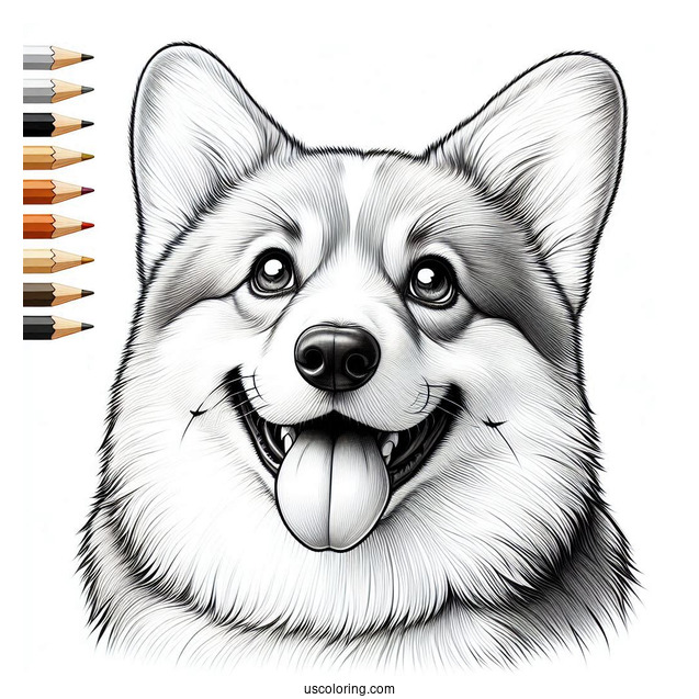 Realistic Corgi Coloring Page Smiling With Tongue Out