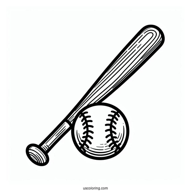 Easy Outline Of Baseball Bat And Ball