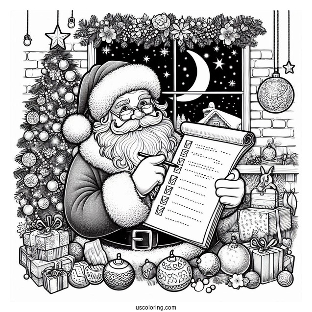 Christmas Coloring Pages For Adults Of Santa Claus Checking Naughty Or Nice List Christmas