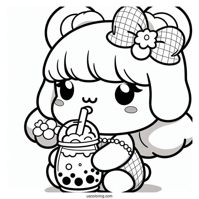 Adorable Pochacco Coloring Page Drinking Boba Tea For Kids