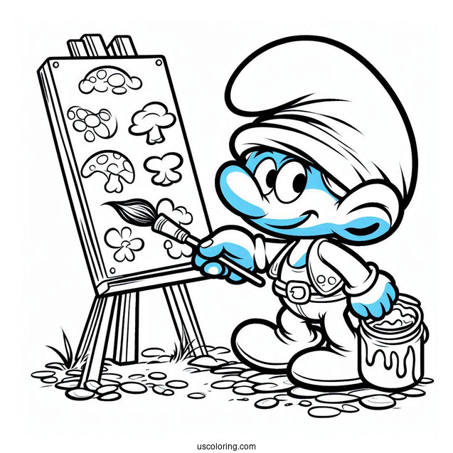 Painter Smurf Coloring In For Kids