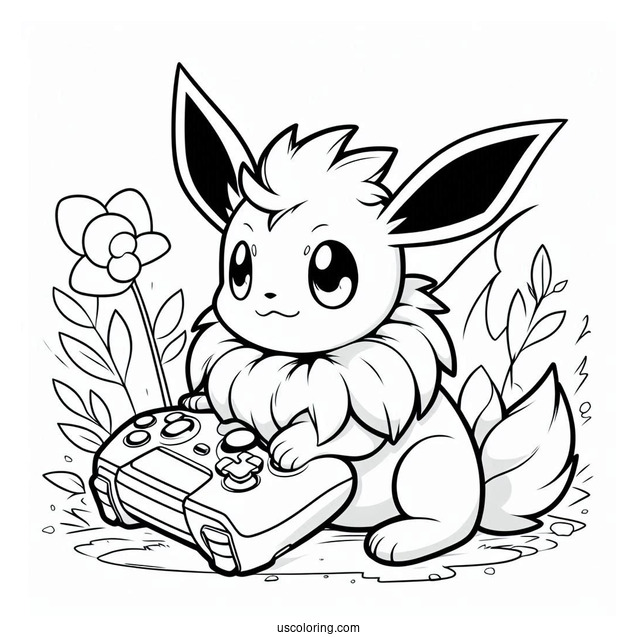 Baby Jolteon Coloring Page With Gaming Console In Background
