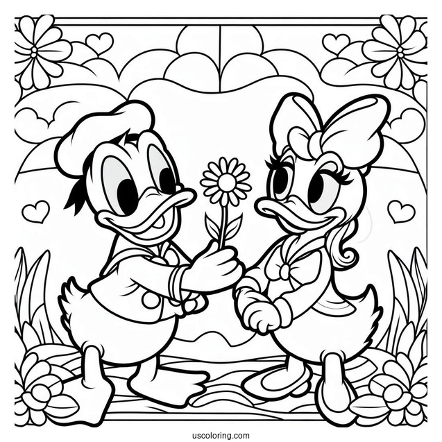 Easy Donald Duck And Daisy Duck Stained Glass Coloring Page For Kids