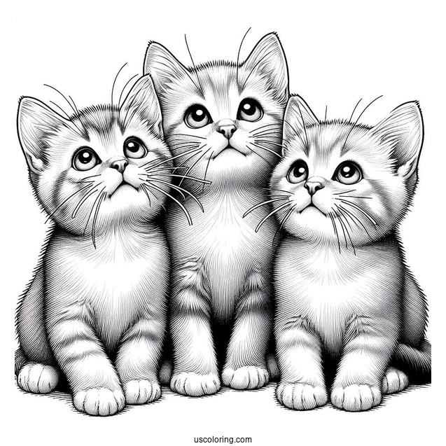 Three Realistic Kittens Looking Up