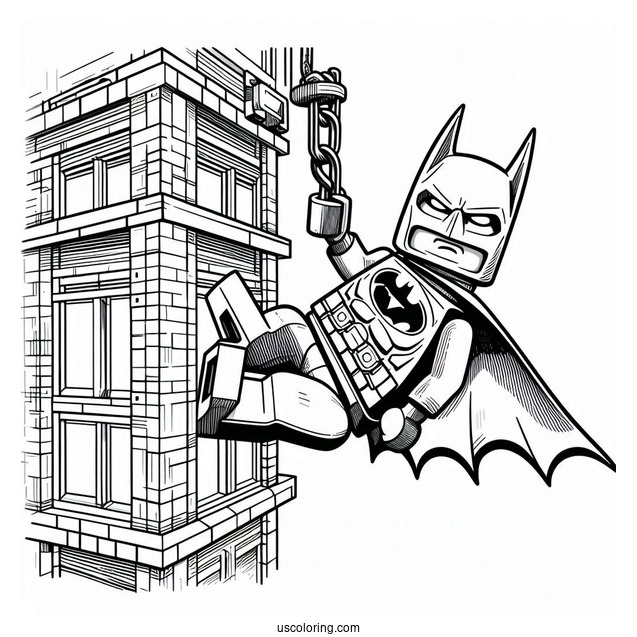 Lego Batman Swinging From Building