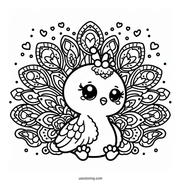 Kawaii Peacock Coloring Sheet