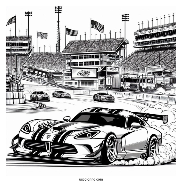 Dodge Viper Drifting Around Race Track