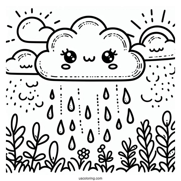 Rain Coloring Page Of Cute Little Raincloud For Preschoolers