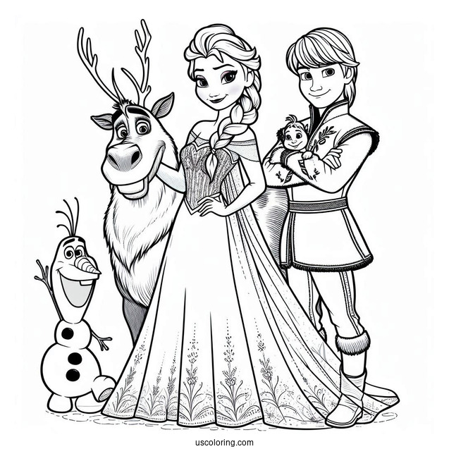 Elsa With Olaf, Anna, Sven And Kristoff