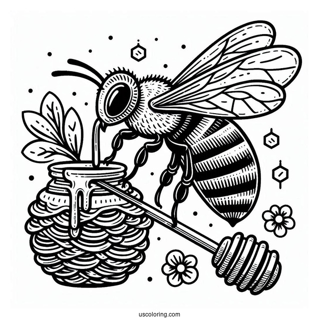 Detailed Bee Coloring Page Making Honey