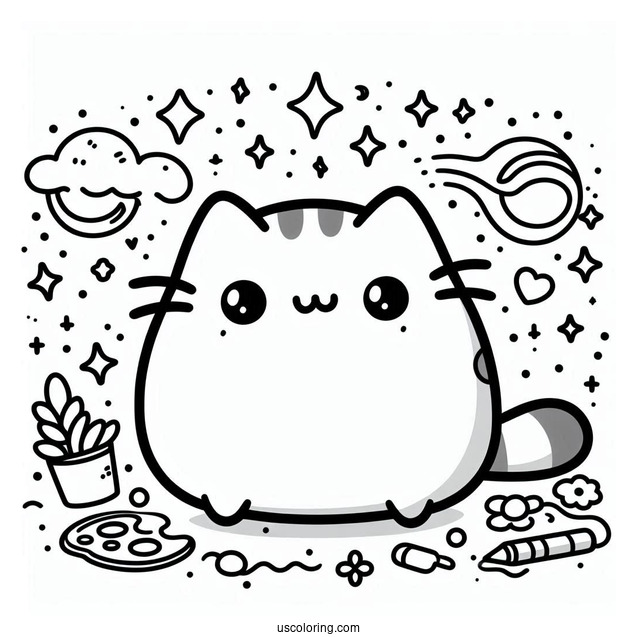 Aesthetic Kawaii Pusheen Coloring Page
