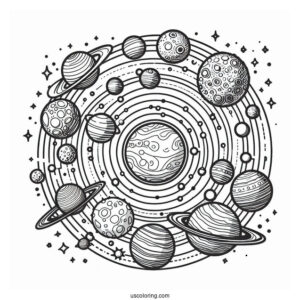 Solar System Map Excluding Pluto Coloring Page