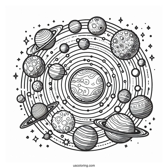 Solar System Map Excluding Pluto Coloring Page