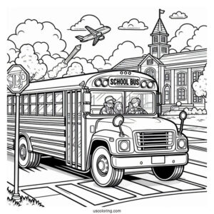 School Bus Dropping Students Off At School