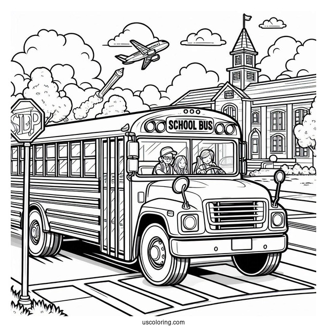 School Bus Dropping Students Off At School