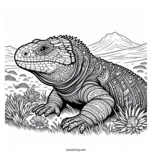 Lizard Coloring Page of Large Egyptian Uromastyx On Field