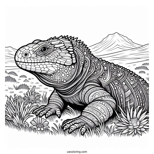 Lizard Coloring Page of Large Egyptian Uromastyx On Field