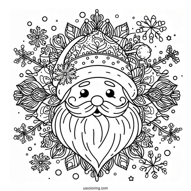 Smiling Santa Claus Christmas Mandala Coloring Page