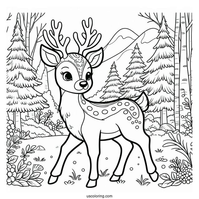 Rudolph Coloring Page In a Forrest