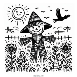 Easy Scarecrow Coloring Page Under The Sun For Preschoolers