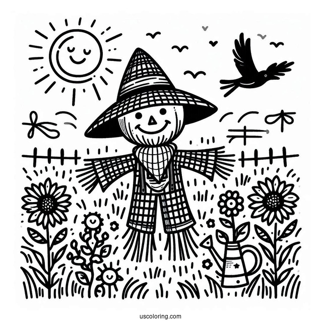 Easy Scarecrow Coloring Page Under The Sun For Preschoolers