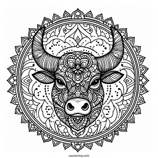 Intricate Bull Mandala Coloring Page