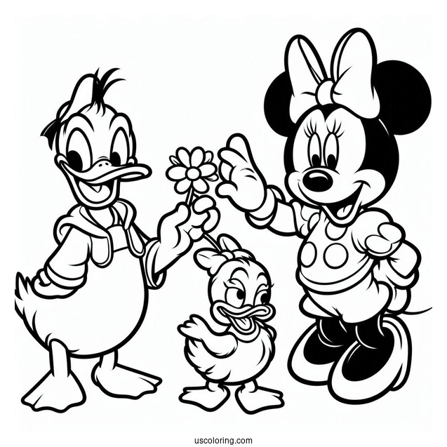 Daisy Duck And Minnie Mouse Petting Pluto Coloring Page