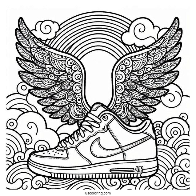 Nike Coloring Page Of Air Shoes With Hippie Wings And Rainbow