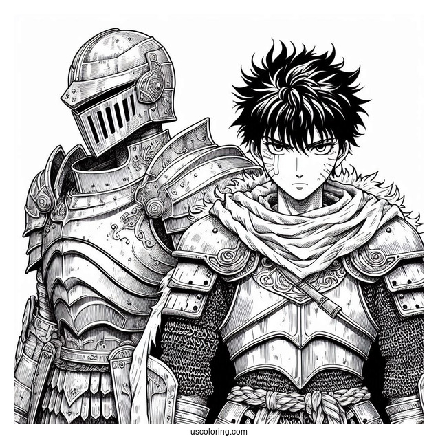Manga Coloring Page Of Berserk Manga Guts And Casca In Armor