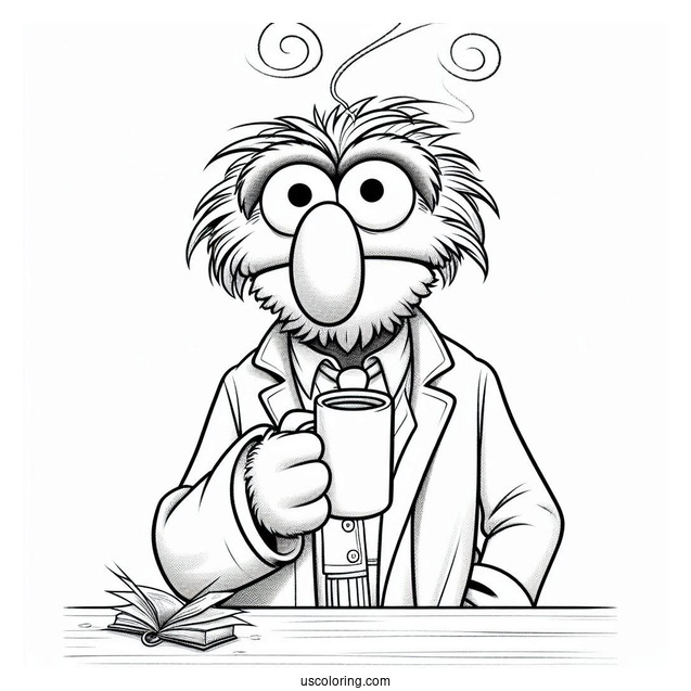 Muppets Coloring Page Of Confused Gonzo Holding Cup Of Coffee