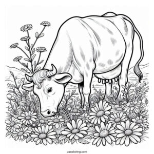 Daisy Cow Grazing In Field Coloring Page