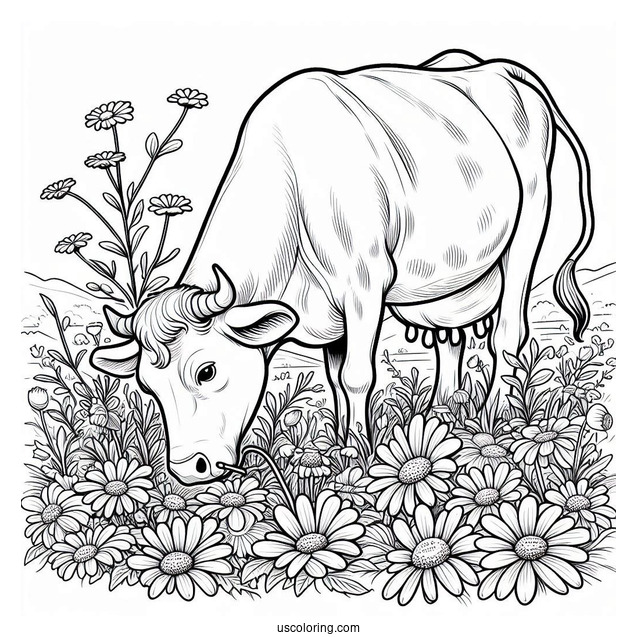 Daisy Cow Grazing In Field Coloring Page
