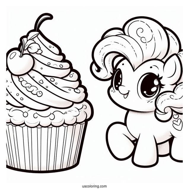 Pinkie Pie Coloring Page With Whip Cream Sitting On A Cupcake