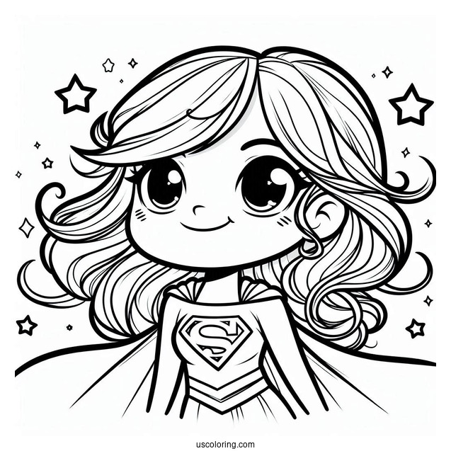 Cartoon Supergirl Coloring Page In The Sky For Kids