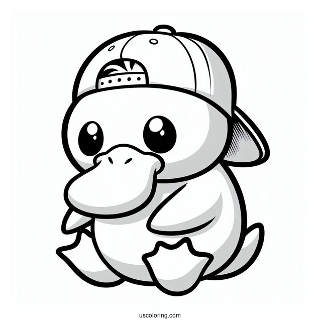 Psyduck Coloring Page Wearing A Cap