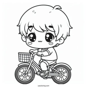 Kawaii Little Boy Riding Bicycle Coloring Page With Training Wheels For Preschoolers
