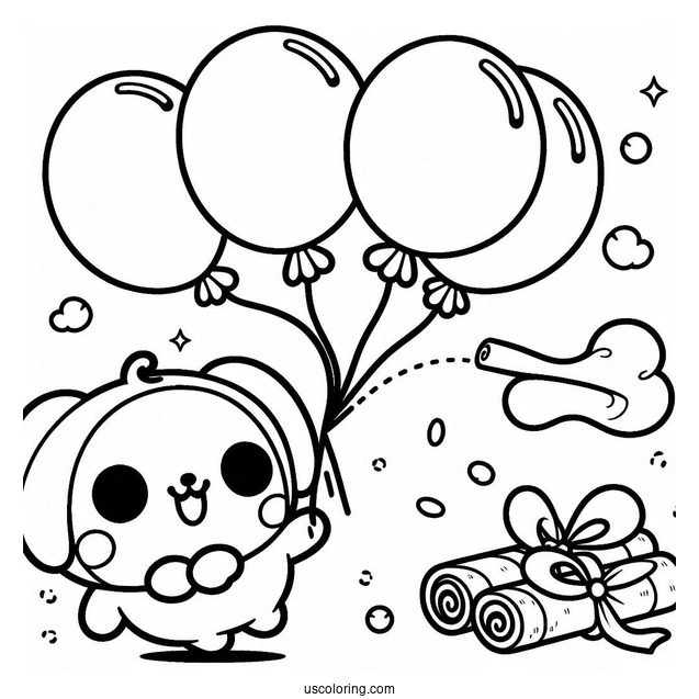 Pompompurin With Cinnamon Flying With Balloons