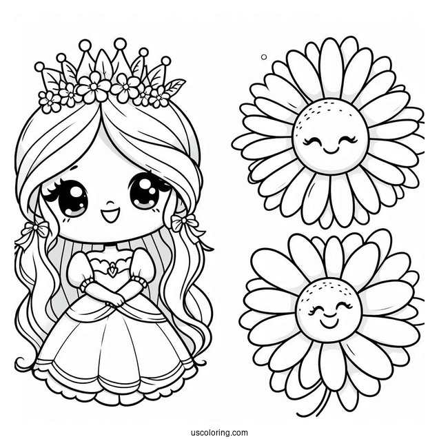 Cute Princess Daisy Coloring Page Smiling For Preschoolers