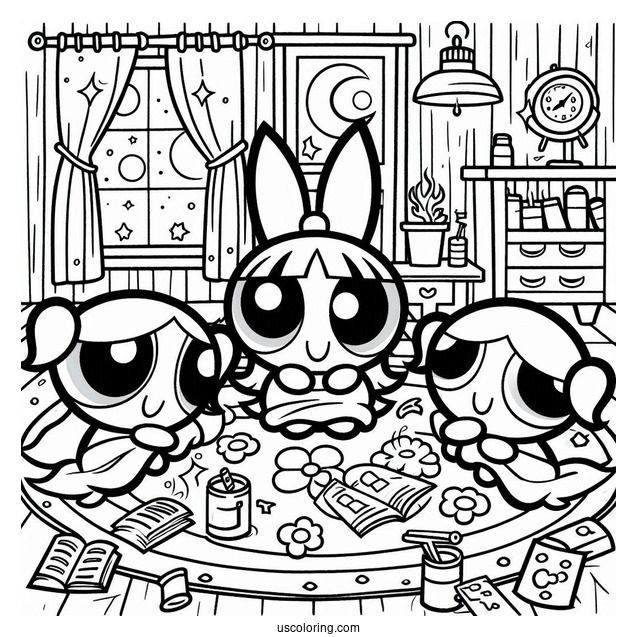 Powerpuff Girls Sleepover Coloring Page